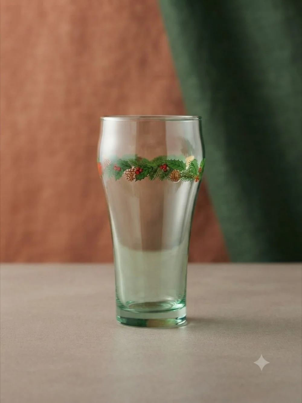 ​Set of 4 Vintage Coca-Cola Christmas Holiday Green Tint Glass Pint Glasses **